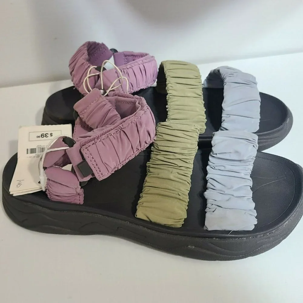 Zara Kids Girls Sandals Strappy Plaited Straps Sz 4  Eu 36 gray light purple NWT